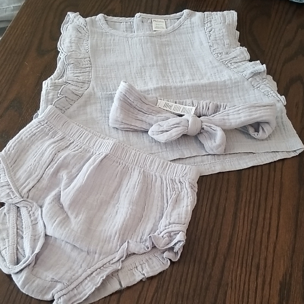 PL Baby Kids Ruffled Gray Outfit Set With Matching Headband. Size 24mth